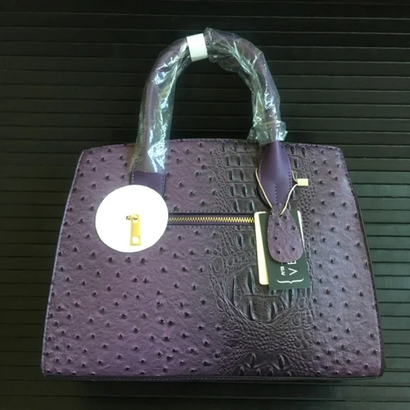 new “Wirkin” PURPLE color Mellow World VIRGINIA Croc/Ostrich Pattern Handbag